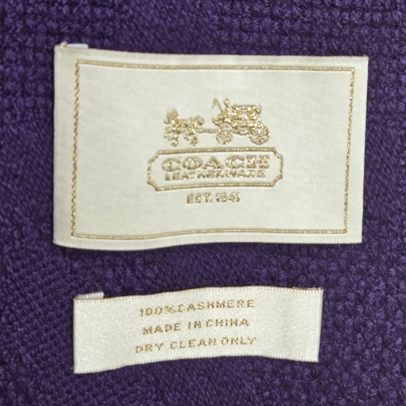Coach Womens Vintage Purple 100%  Cashmere Fringe Scarf- Signature Pattern - Picture 2 of 8